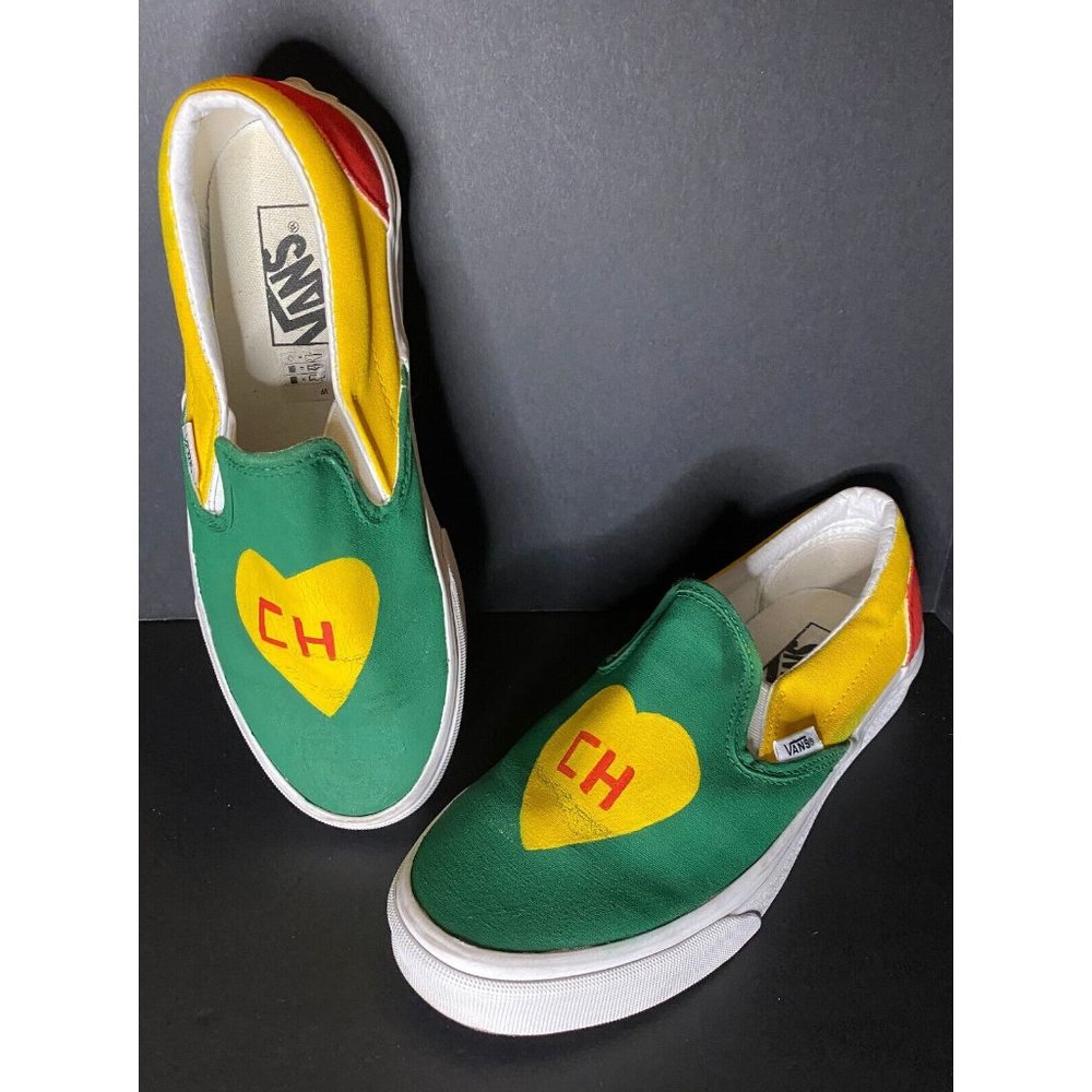 Vans Slip On Unisex CH Yellow Green Red Heart Men 6 Women 7.5 - Picture 1 of 11